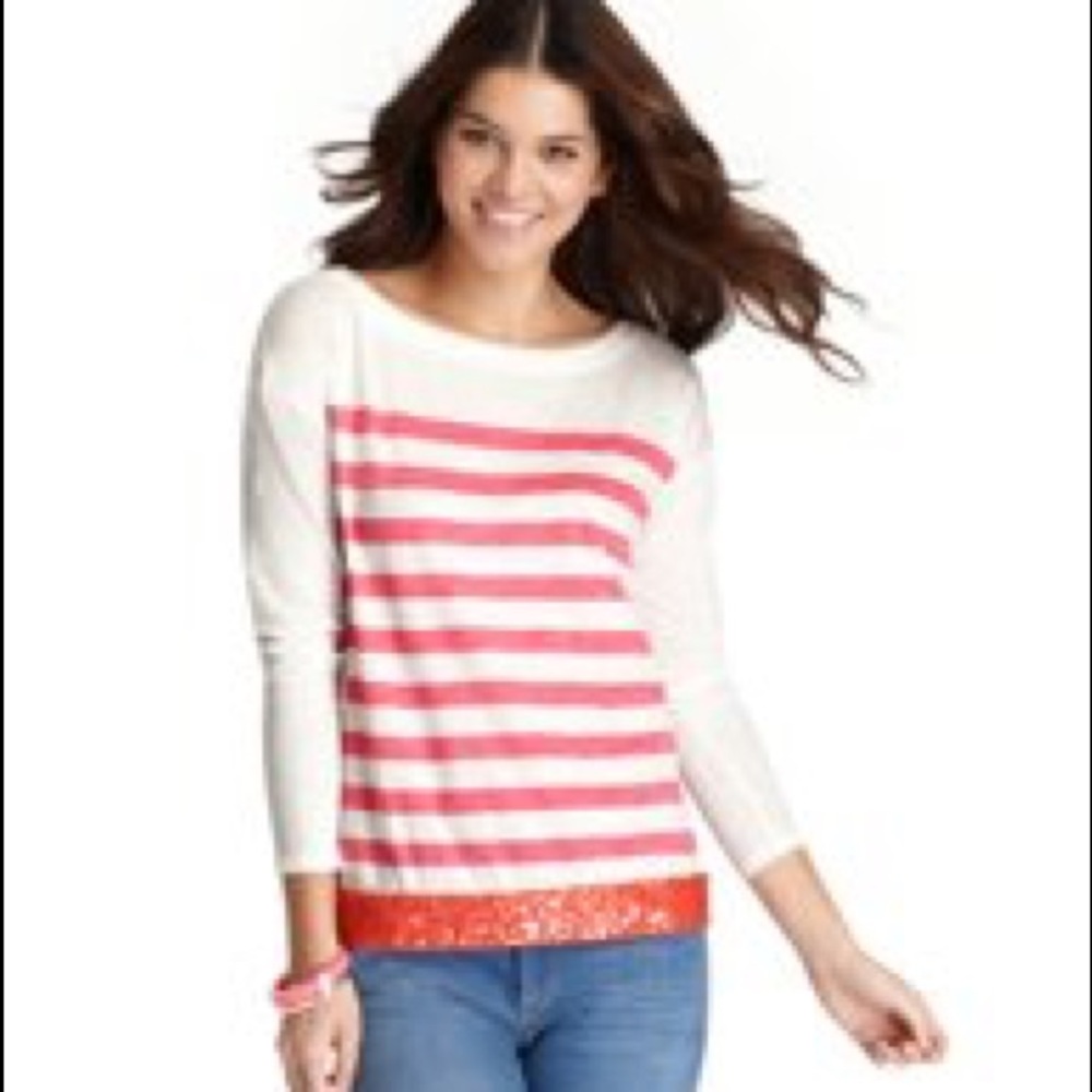 Loft | Sequin Hem Striped Cotton Tee
